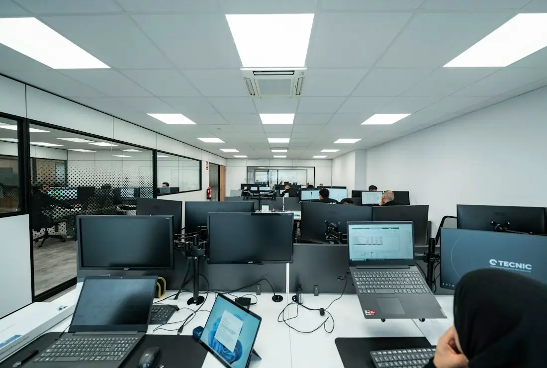A working floor of computers