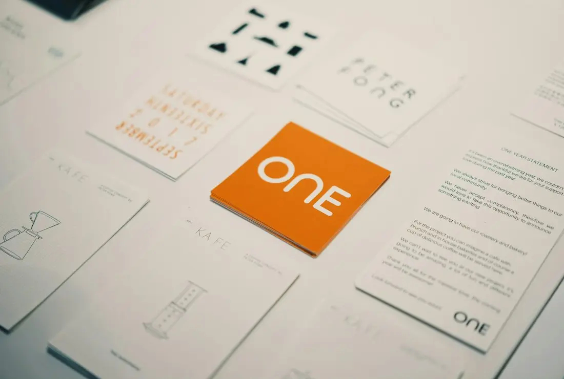 Printed brand cards laid out